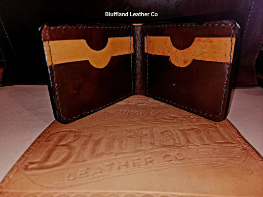 Handcrafted Full-Grain Leather Bi-Fold Wallet - Walnut/Golden Oak