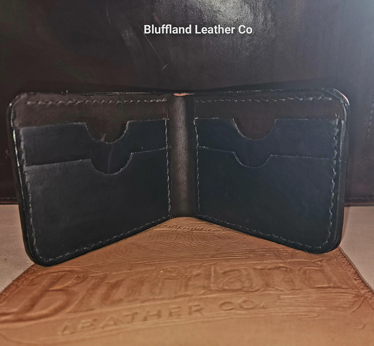 Handcrafted Full-Grain Leather Bi-Fold Wallet - Black/Walnut