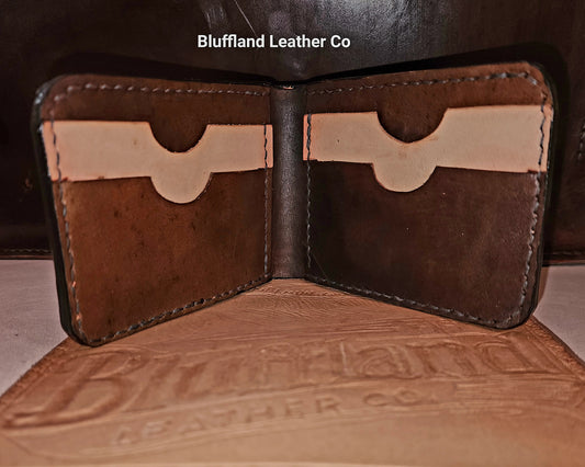 Handcrafted Full-Grain Leather Bi-Fold Wallet - Walnut/Clear Leather