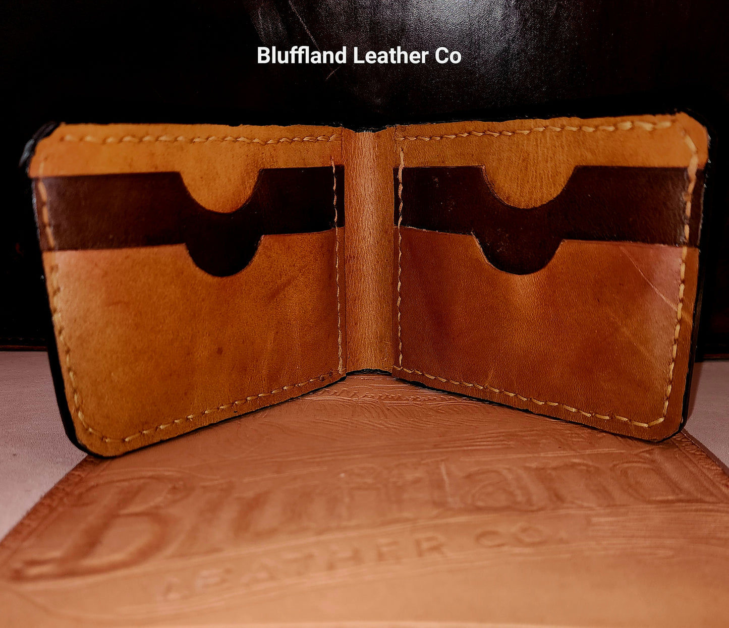 Handcrafted Full-Grain Bi-Fold Leather Wallet - Golden Oak/Walnut