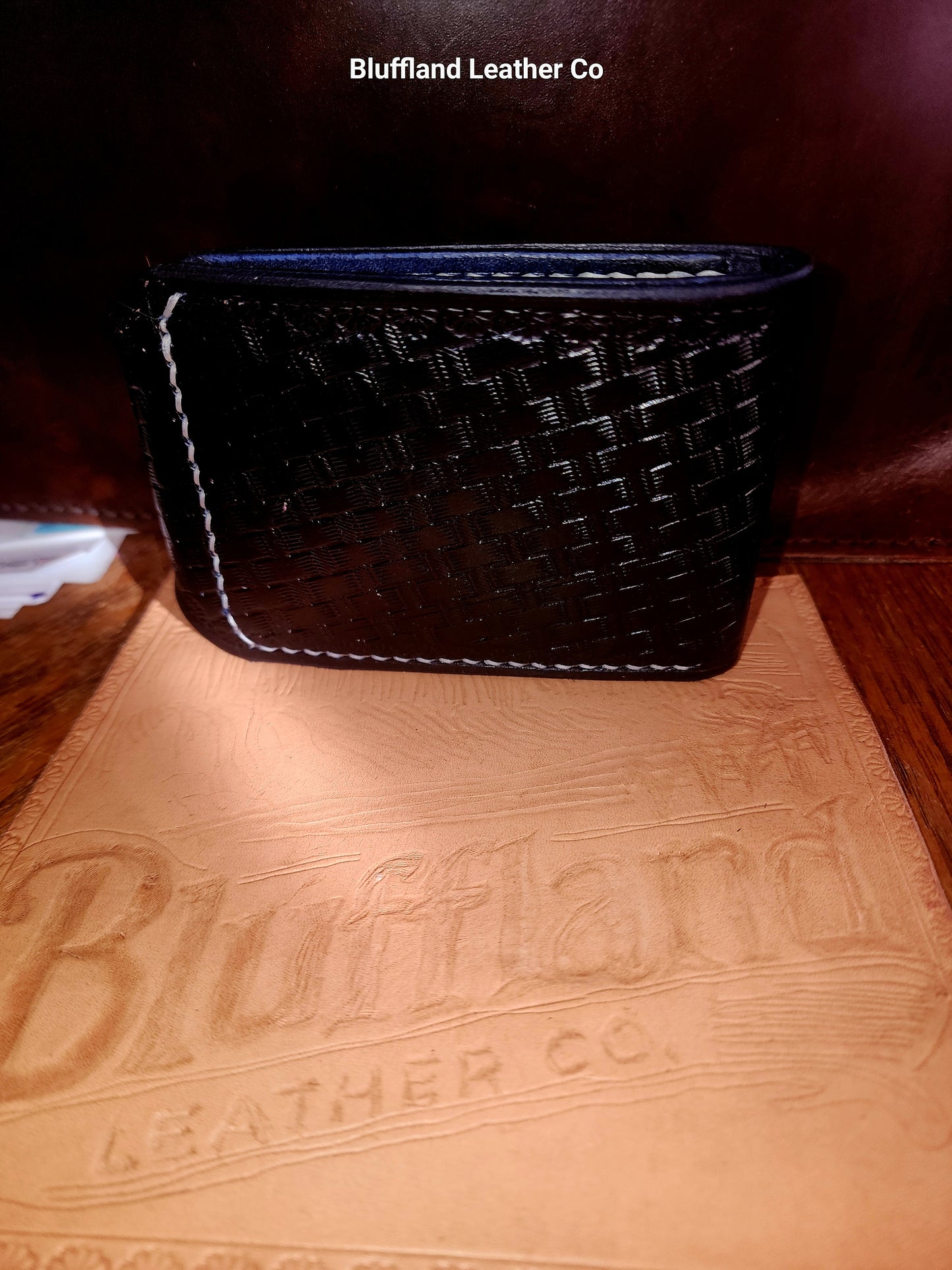 Handcrafted Full-Grain Leather Bi-Fold Wallet with Snap - Navy Blue