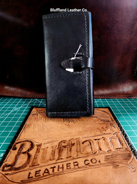 Handcrafted Full-Grain Leather Phone Wallet – Black – Designed for Samsung Galaxy S22 or Similar-Sized Phones